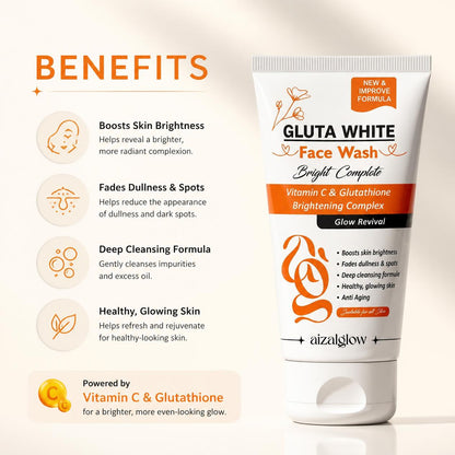 Aizal Glow Gluta White Face Wash | Vitamin C & Glutathione Face Wash