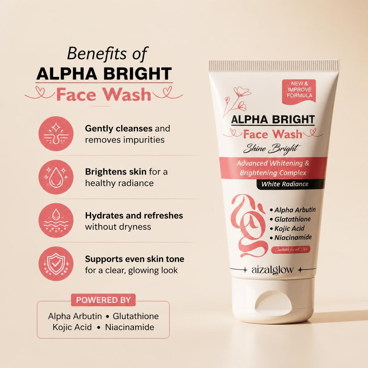 Aizal Glow Alpha Bright Face Wash | Best for Dark Spots & Pigmentation