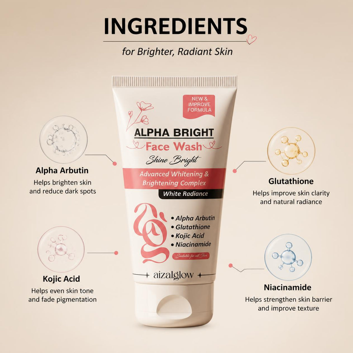 Aizal Glow Alpha Bright Face Wash | Best for Dark Spots & Pigmentation