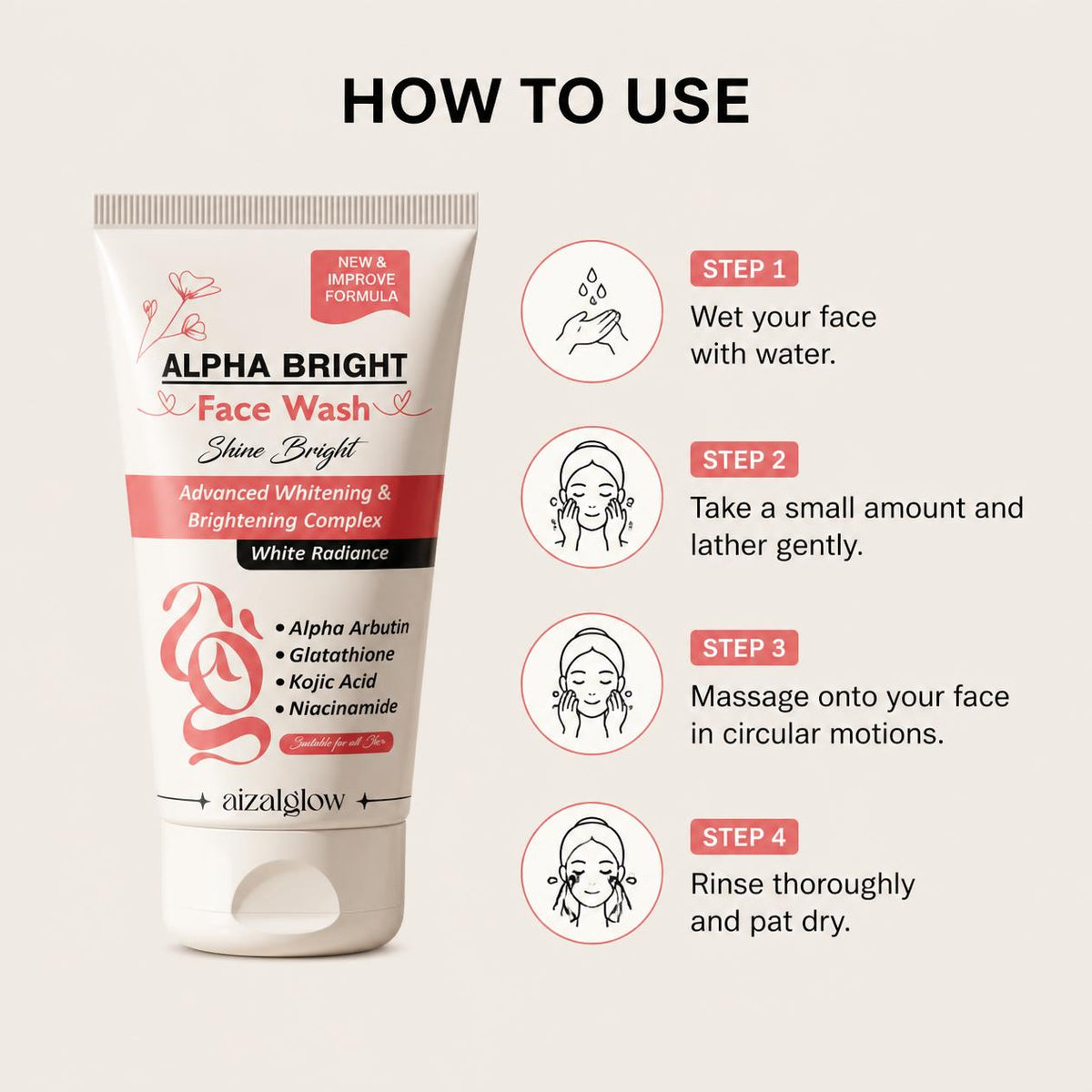 Aizal Glow Alpha Bright Face Wash | Best for Dark Spots & Pigmentation