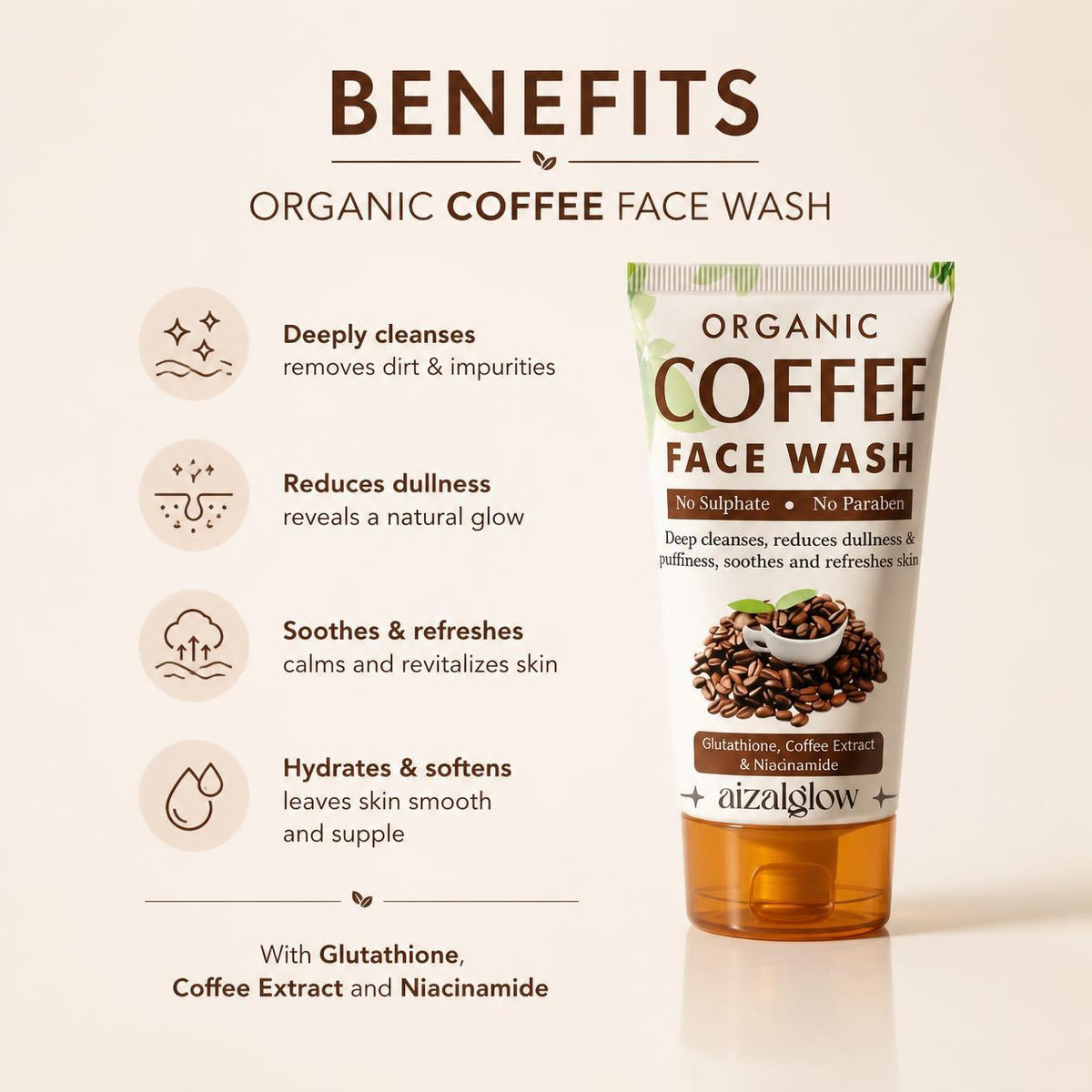 Aizal Glow 3-in-1 Face Wash Bundle – Rice Milky, Coffee & Brightening Face Washes