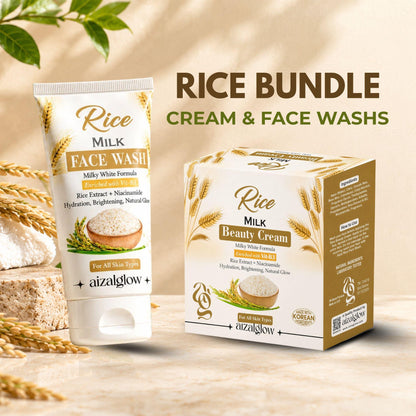 Aizal Glow Rice Glow Bundle featuring Rice Milk Face Wash and Rice Milk Beauty Cream with Rice Extract and Vitamin B3.
